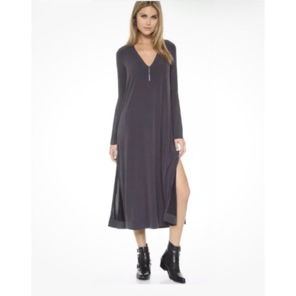 Free People FP Beach Keep It Easy Midi Dress Charcoal Grey V-Neck Cutout Back S